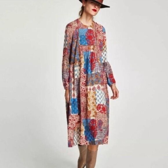 Zara Floral Cottage Boho Prairie Dress M - Picture 2 of 9